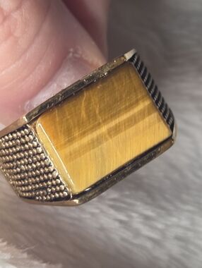 Tiger's Eye Men's Ring # 2 in ION Plated YG Stainless Steel